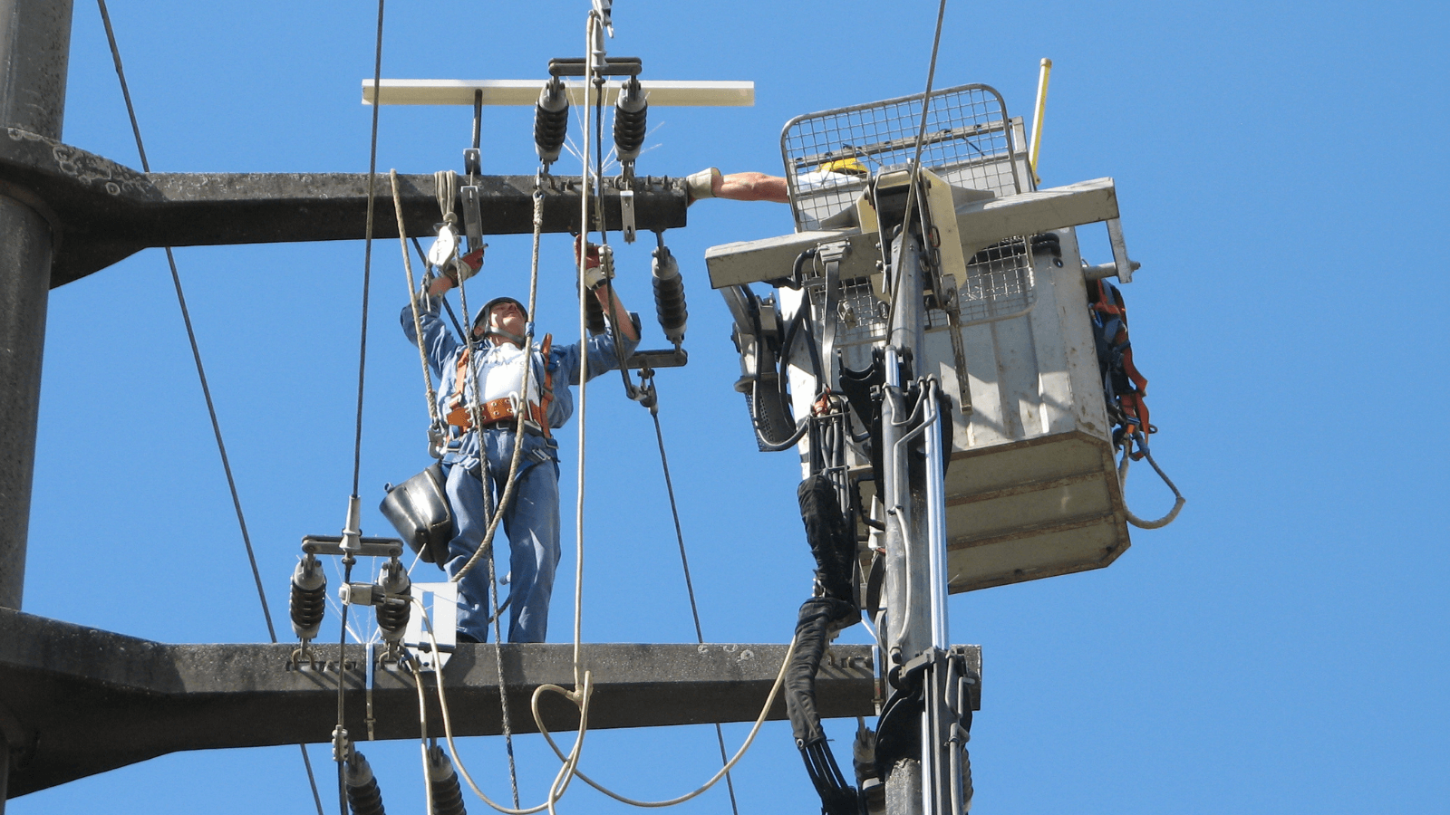 Vogelschutz hört sich leichter an, als der Aufwand in Wirklichkeit ist: Einen Freileitungsmast mit mehreren Leitungen sicher zu machen, kann einen ganzen Tag Arbeit kosten – und das je nach Anlage mit bis zu sieben Mann. (Foto: naturenergie netze/Juri Junkov)